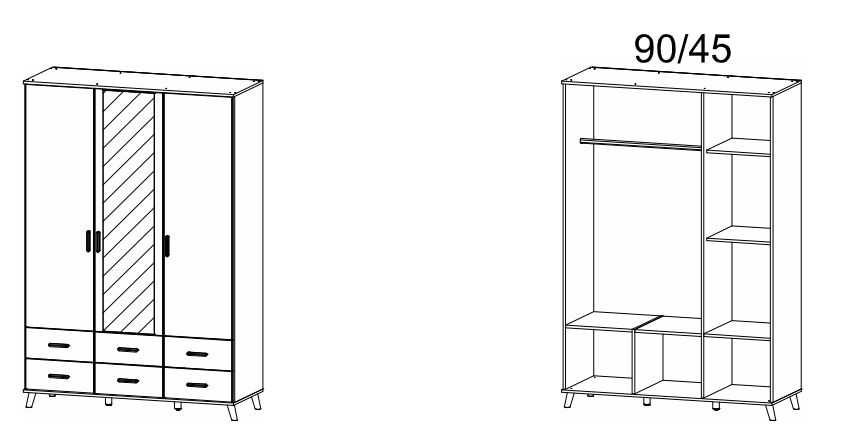 Rauch ORANGE 3-türiger Drehtürenschrank mit Spiegel Annett 2630