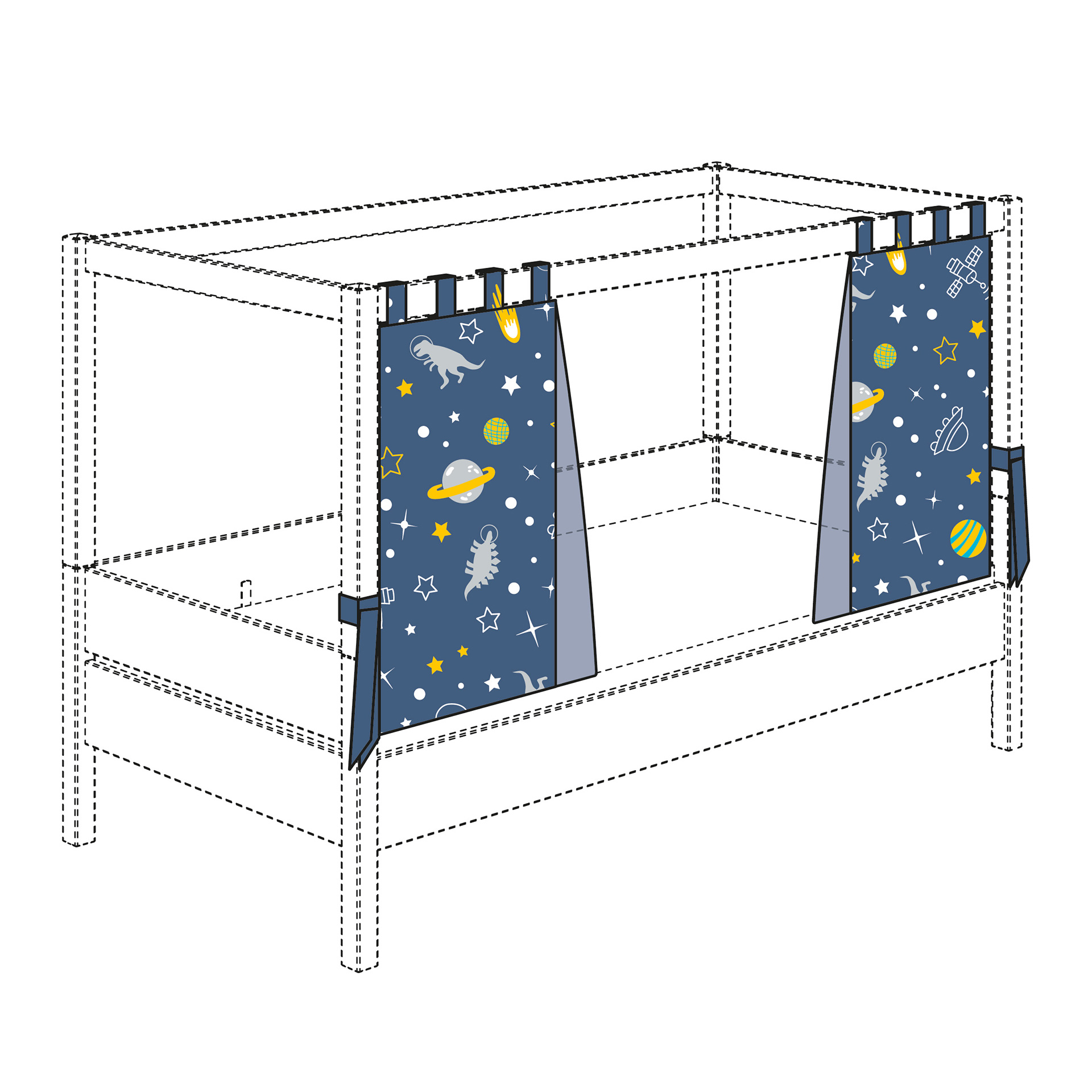 Paidi Baldachin-Set Motiv Dinos im Weltall 