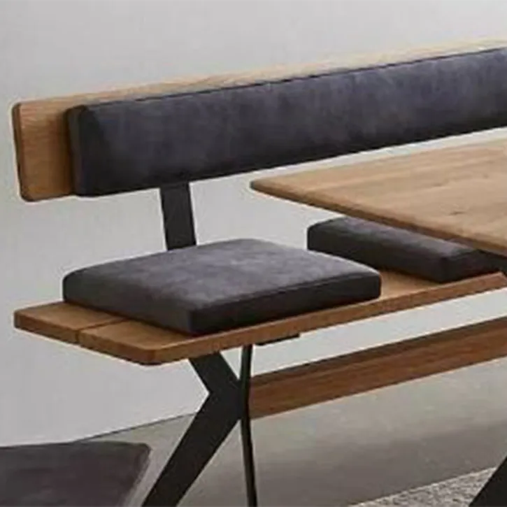 Moderne Sitzbank mit Rückenlehne aus Holz und Polster in Anthrazit – bequem, stilvoll und platzsparend.