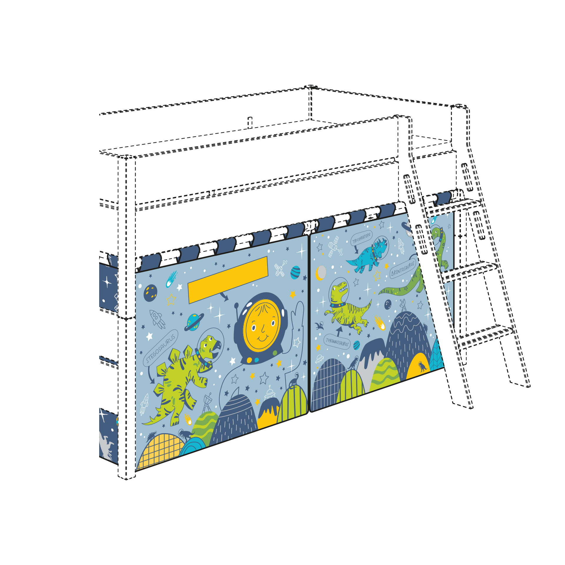 Paidi Vorhang-Set Motiv Dinos im Weltall