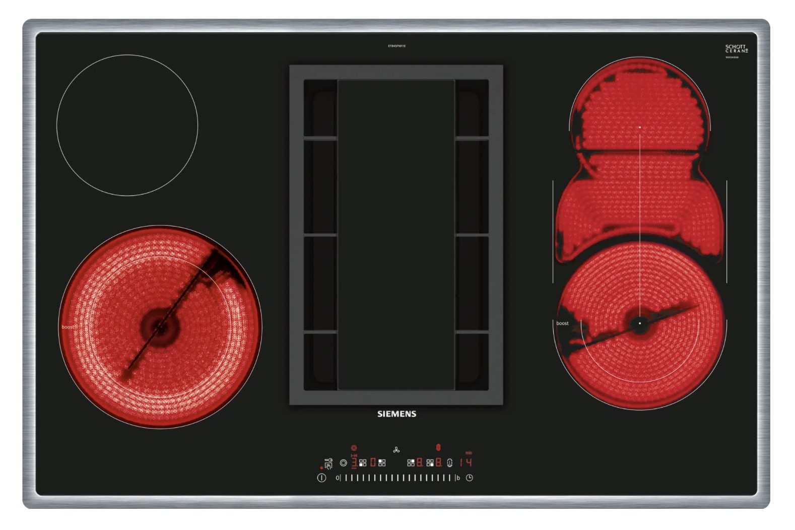 Siemens powerLine iQ500 Kochfeld mit Dunstabzug (Strahlung) 80 cm mit Rahmen aufliegend ET845FM11E