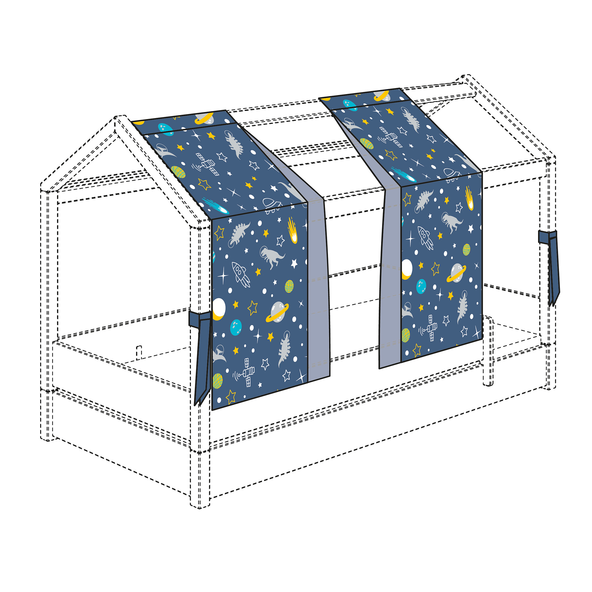 Paidi Vorhang-Set Motiv Dinos im Weltall Traum 