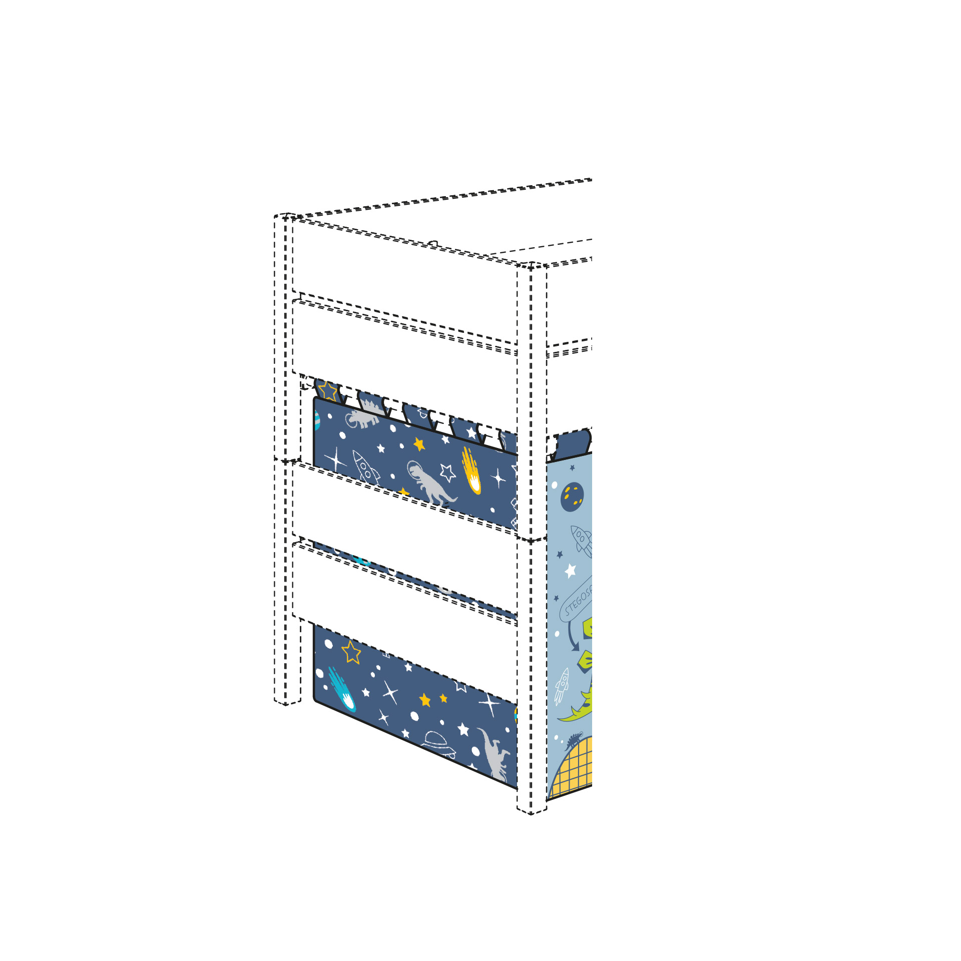 Paidi Einzelvorhang Motiv Dinos im Weltall 